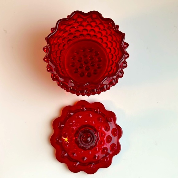 FENTON Ruby Red Hobnail Glass Candy Dish Vanity Jar & Lid PRISTINE - Picture 6 of 12